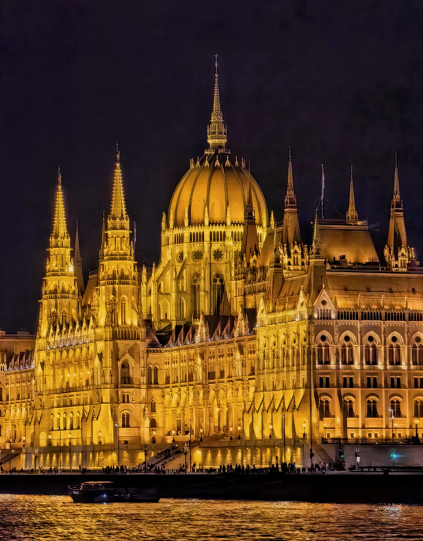 The night view of the Parliament Building on the Danube River