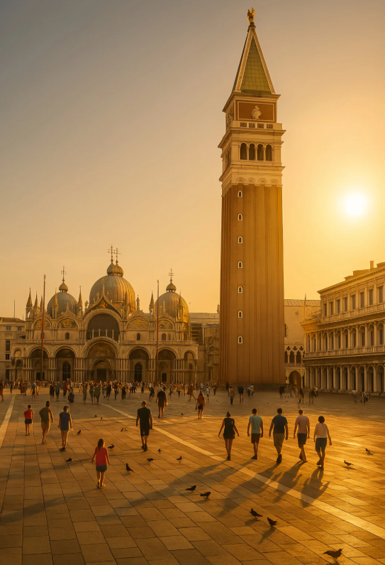 The afterglow covers St. Mark's Square, an indescribable beauty