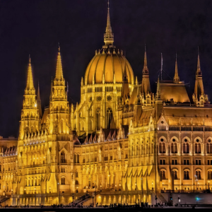 The night view of the Parliament Building on the Danube River